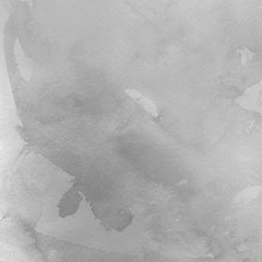 Silver with gray ink and watercolor texture on white paper background. Paint leaks and ombre effects. Hand painted abstract image. © artistmef