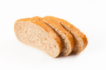 Slices of bread with bran on white background
