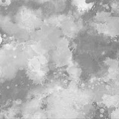 Silver with gray ink and watercolor texture on white paper background. Paint leaks and ombre effects. Hand painted abstract image.