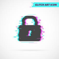 Flat Glitch Padlock isolated Icon. Protection Sign