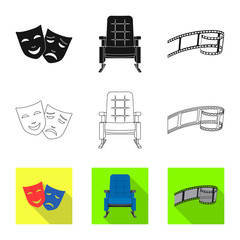 Vector design of television and filming icon. Collection of television and viewing stock vector illustration.