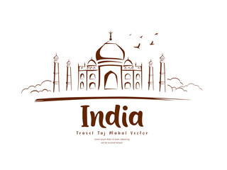 Travel Taj Mahal India vector, sketching drawing background, illustration