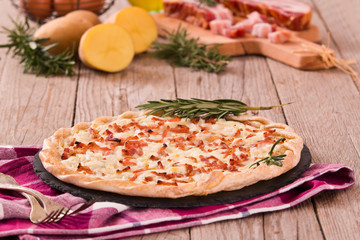Cheese and bacon tart.