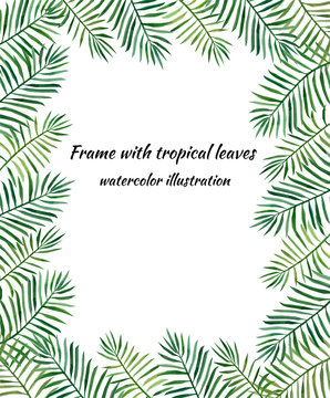 watercolor frame of tropical leaves