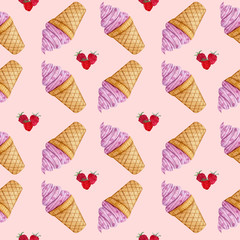watercolor pattern with raspberry ice cream