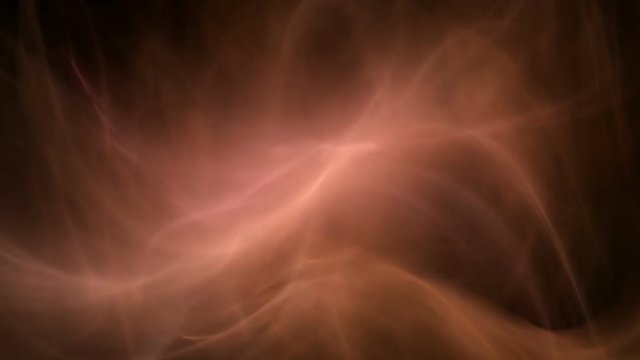 Fractal flame, gas, nebula, smoke, fire or plasma. Looping abstract animation. Soft evolving curves. Background or screen saver. Orange, red.