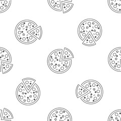 Pizza seamless pattern with icons. Style Outline. illustration on the theme of bakery products and bread baking. Vector background.