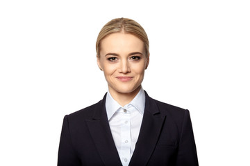 Smiling blonde in business outfit