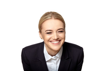 Young blonde woman laughing