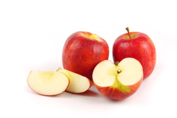 Naklejka na ściany i meble Red apple full and slice fruit isolated on white background