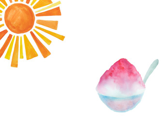 かき氷　太陽　水彩イラスト