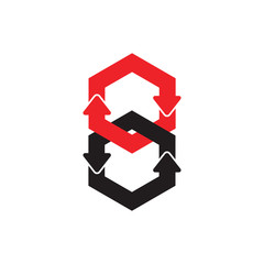 linked circle hexagonal arrows process symbol vector