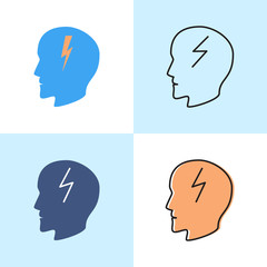 Headache concept icon set in flat and line styles