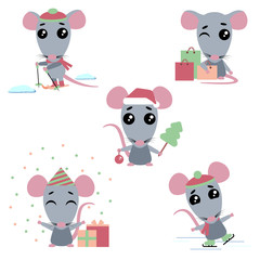 Set of chinese symbol of the 2020 year. Rats with different emotions.