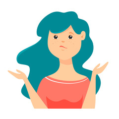 Confused and puzzled by the nature of women. Vector female isolate on white background