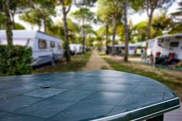 Table background of free space for your decoration and camping background 