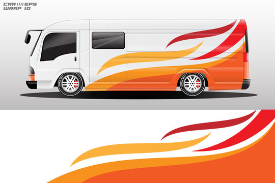 Van decal cargo and car wrap vector, truck, bus, racing, service car, auto designs . Graphic abstract background livery . 