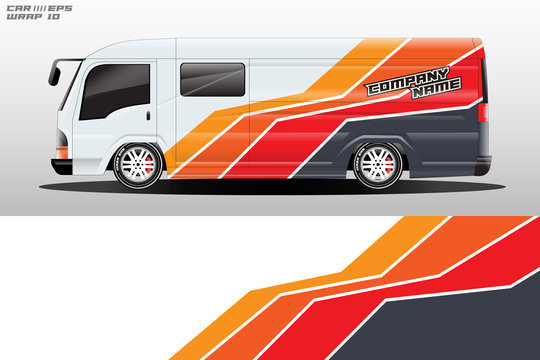 Van decal cargo and car wrap vector, truck, bus, racing, service car, auto designs . Graphic abstract background livery . 