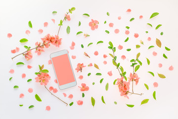 Smartphone mock up with springtime floral decoration