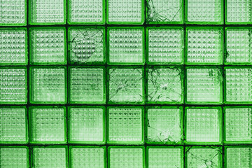 Glass green wall - industrial glazing with bottle-glass reinforcement - texture