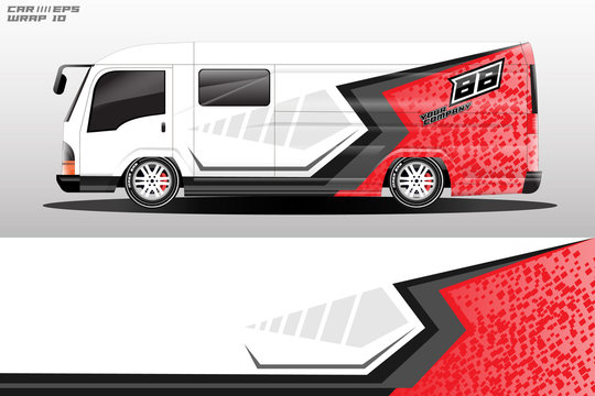 Van decal cargo and car wrap vector, truck, bus, racing, service car, auto designs . Graphic abstract background livery . 