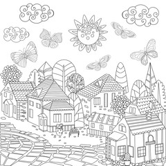 sunny cityscape for your coloring book