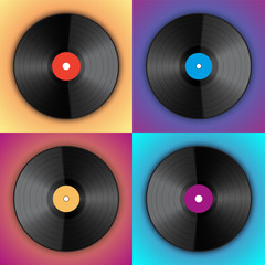 Banner of vinyl player records in pop art style