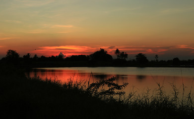 The sun is below the horizon in the evening	