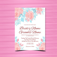 wedding invitation card with pink roses