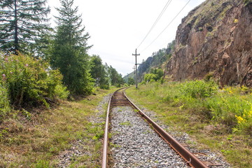 Gravel covered railway tracks in the mountains