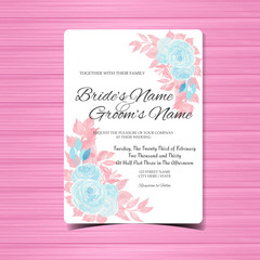 floral wedding invitation with blue roses
