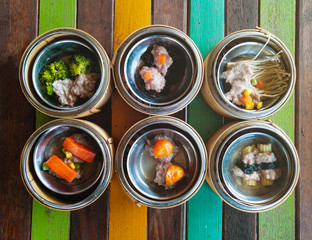 dim sum in bamboo steamer, chinese cuisine.Blurred and soft focus.