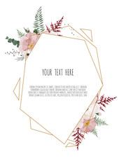 Fototapeta  floral design card. Greeting, postcard wedding invite template. Elegant frame with rose and anemone obraz