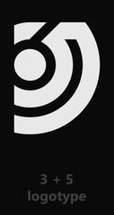 Number three and number five plus letter F and circle icon logotype design. 3 plus 5 plus F letter symbol with rounded corner.