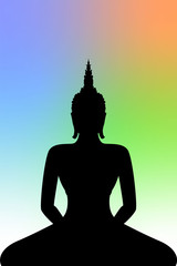 Silhouette Buddha Siddhartha Gautama with mesh tool technical rainbow color background
