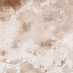 Orange with brown ink and watercolor textures on white paper background. Paint leaks and ombre effects. Hand painted abstract image.