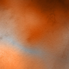 Orange with brown ink and watercolor textures on white paper background. Paint leaks and ombre effects. Hand painted abstract image.