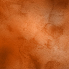 Orange with brown ink and watercolor textures on white paper background. Paint leaks and ombre effects. Hand painted abstract image.