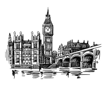 London Landmark Big Ben Tower Sketch