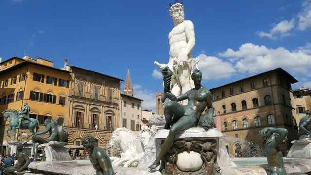 Fountain of Neptune on Piazza della Signoria in sunny day, Florence, Italy