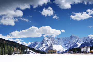 Fototapeta premium Misurina Lake and Sorapis Mountains Group in the Dolomites, Italy, Europe