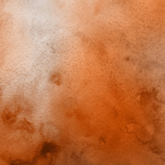 Orange with brown ink and watercolor textures on white paper background. Paint leaks and ombre effects. Hand painted abstract image.