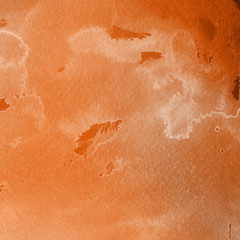 Fototapeta premium Orange with brown ink and watercolor textures on white paper background. Paint leaks and ombre effects. Hand painted abstract image.