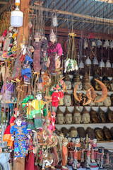 String Puppet souvenir, Colorful Myanmar (Burma) tradition dolls in the Archaeological Zone Bagan,...