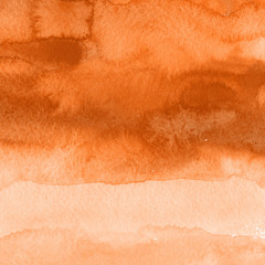 Orange with brown ink and watercolor textures on white paper background. Paint leaks and ombre effects. Hand painted abstract image.