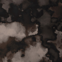 Orange with brown ink and watercolor textures on white paper background. Paint leaks and ombre effects. Hand painted abstract image.