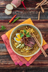 Bowl of spicy mee rebus with chopsticks, malaysian cuisine - 265326063