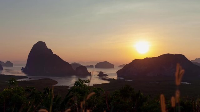 Timelapse of sunrise beautiful light nature scenery view,Sametnangshe beautiful new landmark of Phangnga provine Thailand