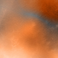 Orange with brown ink and watercolor textures on white paper background. Paint leaks and ombre effects. Hand painted abstract image.