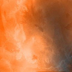 Fototapeta premium Orange with brown ink and watercolor textures on white paper background. Paint leaks and ombre effects. Hand painted abstract image.